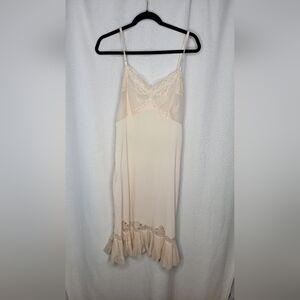 Cream Lace Trim Chemise in Silky Satin
